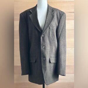 Men's Classic Brown Blazer Size 38R Protocol herringbone 100% pure virgin wool